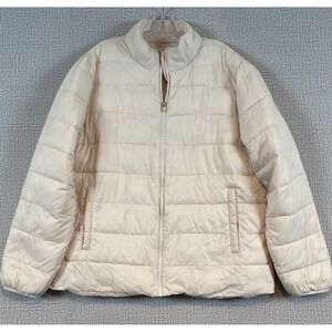 Roxy Womens XXL Cream Quilted Puffer Jacket Full Zip Lightweight Off White Coat